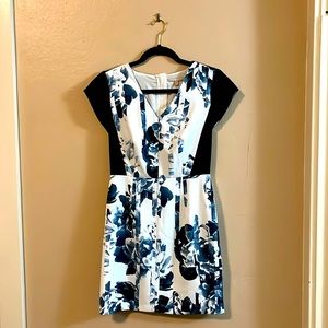 NWT Banana Republic Cap Sleeve Blue White Floral Work Sheath Mini Dress 0